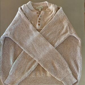 Cabela’s Y2K 100% Thick Cotton Cable Knit Sweater L Tall Tan Herringbone Weave